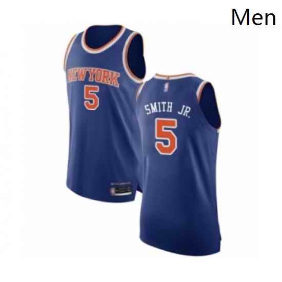 Mens New York Knicks 5 Dennis Smith Jr Authentic Royal Blue Basketball Jersey Icon Edition